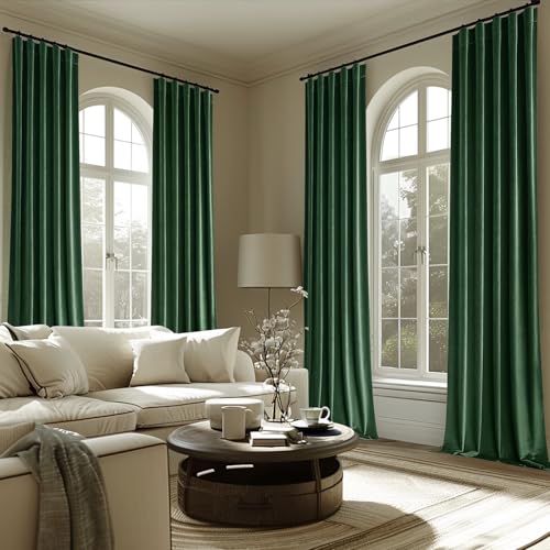 Velvet Blackout Curtains 52x108 inches 2 Panels Hunter Green (Hunter Green / 52"W x 108"L (Pack of 2))