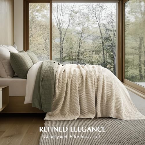HOME Chunky Chenille Knit Throw Blanket (Beige / 90" X 90")