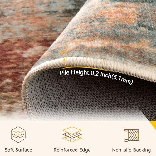 Washable Runner 3'x9' Abstract Area Rug for Hallway Rustic Brown (Rust Red/Green/Blue/Multi / 3' x 9' (Runner))
