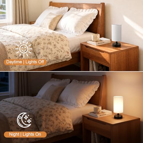 Cordless Table Lamp Rechargeable Small (White - Black / 2 Pack - 10in)