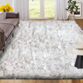 White and Grey Area Rugs 9x12 Living Room Large Washable Faux Fur Rugs for Bedroom Nursery Shaggy Sheepskin Fur Rectangle Rug (9' x 12' (Rectangular) / White With Grey Tips)