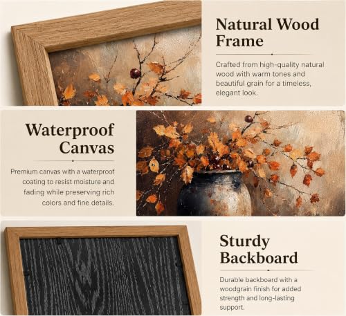 Framed Vintage Autumn Leaf Vase Wall Art (Berry / 24"L x 16"W)