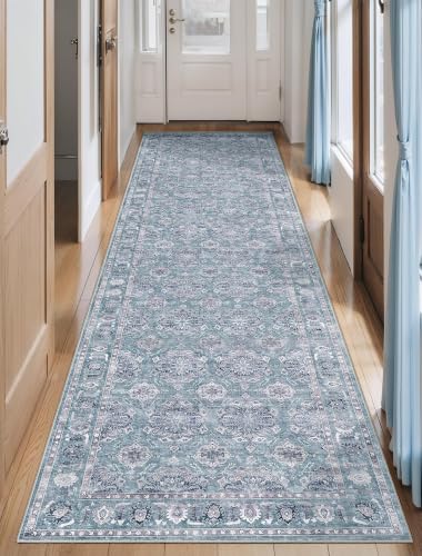 2'6"x10' Washable Non Slip Floral Boho Runner Rug for Hallway (Blue Grey/Multi / 2'6" x 10' (Runner))