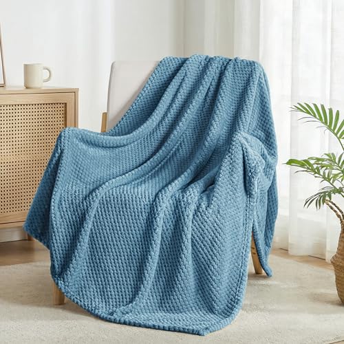 Soft Waffle Fleece Bed Blanket Queen Size (Slate Blue / 90x90 in)