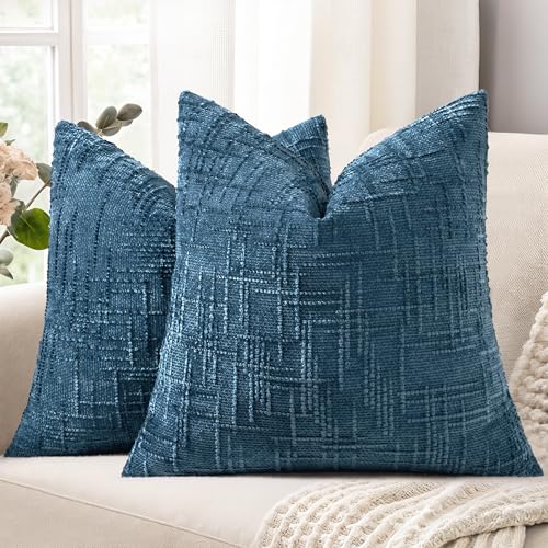 Textured Chenille Throw Pillow Covers 20x20 Set of 2 Navy Blue (Navy Blue / 20" x 20" (Pack of 2))