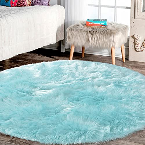 Large Faux Fur Rug Light Blue Round Rug s6.7ft Circle Fuzzy Plush Rugs for Bedroom Soft Fluffy Rug for Living Room Luxury Home Decor (6'7" (Round) / Light Blue)