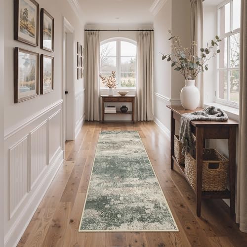 2x6 Runner Rug for Hallway (Dark Sage/Grey / 2' x 6' (Rectangular))