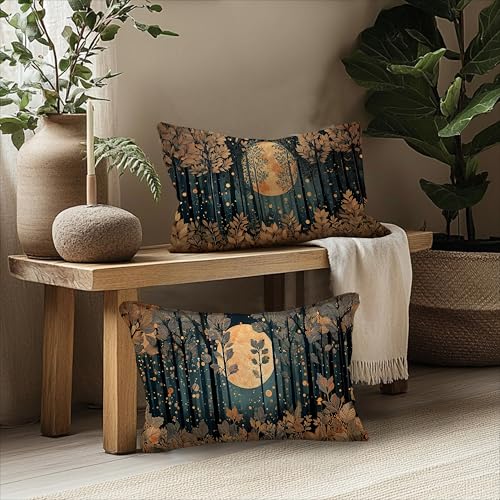 Vintage William Morris Inspired Gold Forest Moon Pillow Covers 20x12 Set of 2 (Forest-black and Gold 34 / 20" x 12" (Pack of 1))