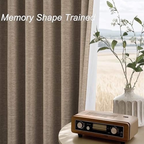 95 Inches Long Custom Linen Blackout Curtains Taupe Pinch Pleated Noise Cancelling Curtains with Pin Hooks for Traverse Burlap Viral Drapes 2 Panels for Living Room Bedroom (Dark Flax / 52"W x 95"L (Pack of 2))