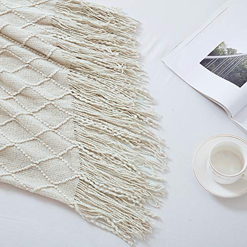 Beige Throw Blanket 60x80 Inch Boho Knitted Soft Throw Sofa Blanket (Beige / 60"x80")