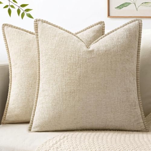 Decorative Couch Throw Pillow Covers 22x22 Inch Beige 2 Pack (Beige / 22" x 22" (Pack of 2))