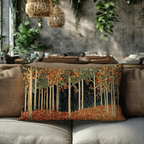 Rustic William Morris Inspired Autumn Forest Decor Pillow Covers 18x18 Double (Forest-orange 08 / 20" x 12" (Pack of 1))