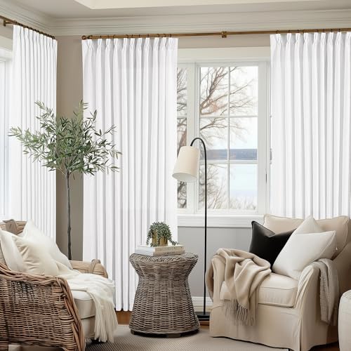 Snow White Pinch Pleat Semi Sheer Linen Curtains W70xL84 1 Panel (Snow White / 70"W x 84"L (Pack of 1))