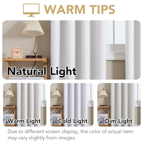 100% Blackout Linen Curtains 54" L 2 Panels Heathered White (Heathered White / 52"W x 54"L (Pack of 2))