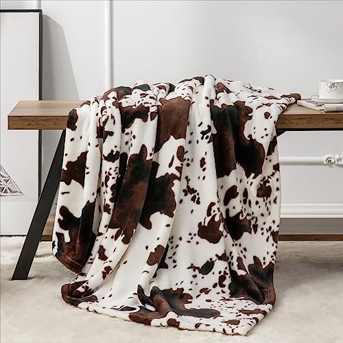 Fleece Blanket Soft Plush Throw for Couch Brown Cow 50"x60" (Brown-cow / Throw(50"x60"))