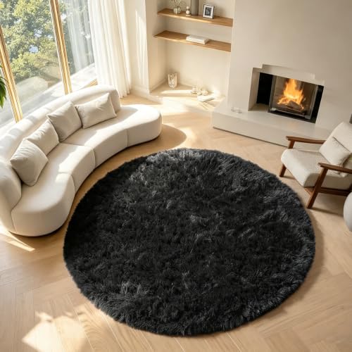 Black Round Rugs 7ft for Living Room (Black / 7' (Round))
