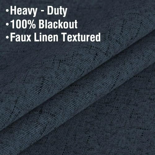 100% Blackout Linen Curtains 45" L 2 Panels Navy (Navy / 42"W x 45"L (Pack of 2))