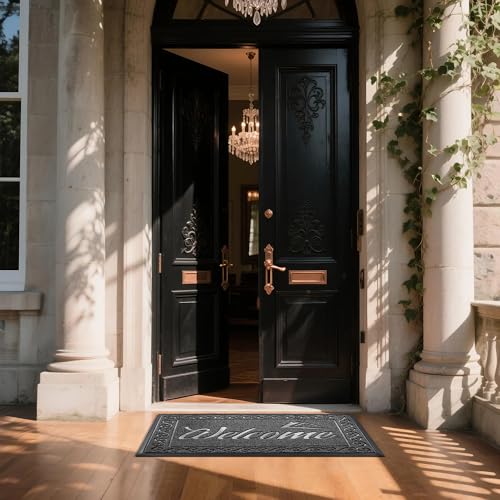 Welcome Mat Heavy Duty Sturdy Door Mats for Home Entrance Outdoor Indoor (Grey / 47x24 Inch)
