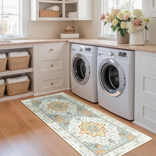 Washable Area Rug (Beige/Carbon Grey/Orange / 2' x 5' (Rectangular))