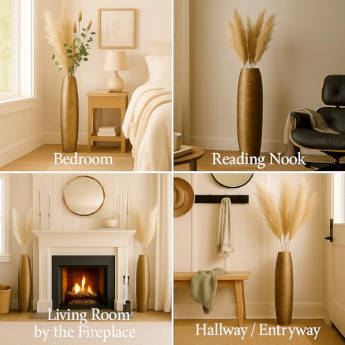 Large Floor Vase 34 inches Mango Wood for Pampas Grass (34 inches / Gold)