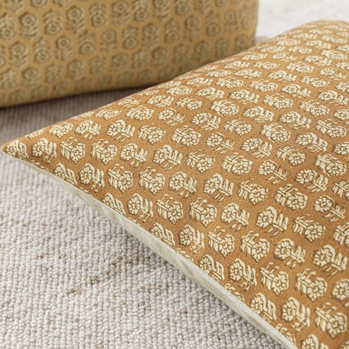 Decorative Floral Print Throw Pillow Covers 18×18 Golden Orange (18" x 18" (Pack of 2) / Golden Orange)