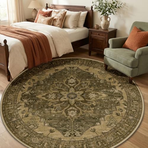 Washable Area Rug (Brown/Dark Brown / 6' (Round))