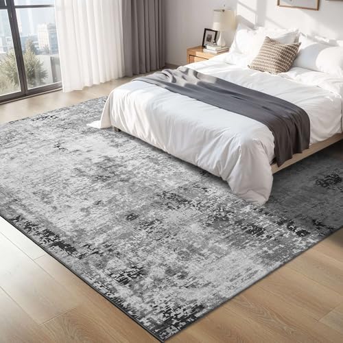 Living Room Rug 5x7 Gray Area Rug Machine Washable Boho Rug Non Slip Abstract Vintage Indoor Large Rugs for Bedroom (Grey / 5' x 7' (Rectangular))