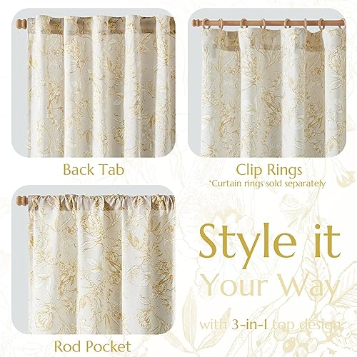 Yellow Floral Linen Curtains 90 Inch Vintage Back Tab 2 Panels (Flower Yellow on White / 50"W x 90"L (Pack of 2))