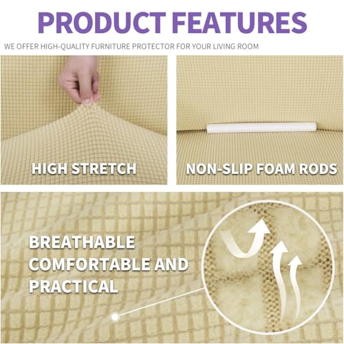 Super Stretch Couch Cover (Beige / Large (72"-92"))