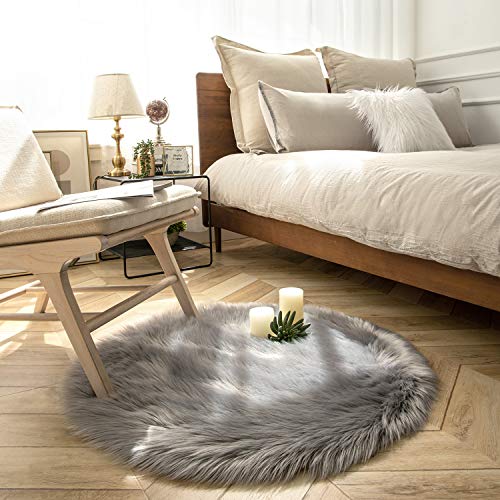 Ashler Faux Fur Rug (3' (Round) / C-grey)