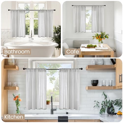 Light Grey Short Linen Curtains 36 Inch Length for Window (Light Grey / 30"W x 36"L (Pack of 2))