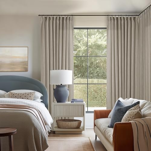 Burlywood Taupe Pinch Pleated Linen 108 Inch Curtains 60 Inch Width 1 Panel (Burlywood Birch / 60"W x 108"L (Pack of 1))