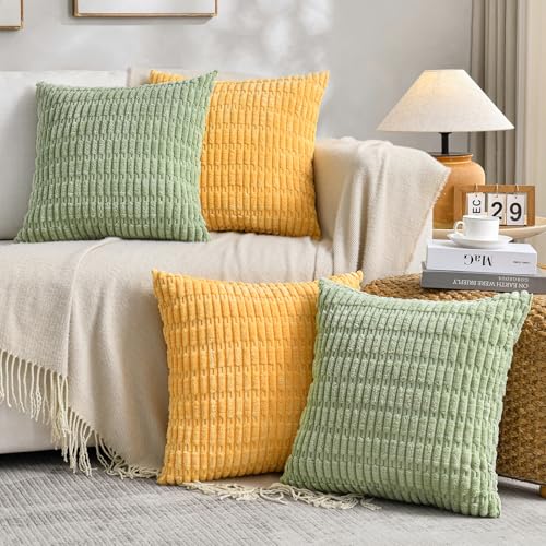 4 Packs Decorative Throw Pillow Covers for Living Room Couch Bed (18" x 18" (Pack of 4) / Yellow Green Series)