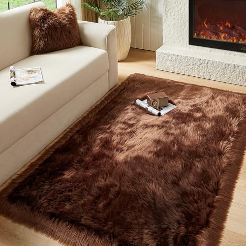Faux Fur Sheepskin Rug for Living Room (4' x 6' (Rectangular) / Coffee)