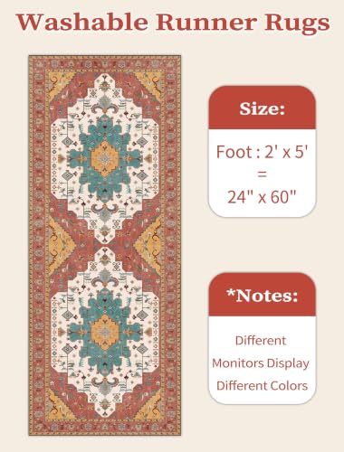2x5 Washable Non Slip Boho Runner Rug for Hallway (Vintage Orange / 2' x 5' (Runner))