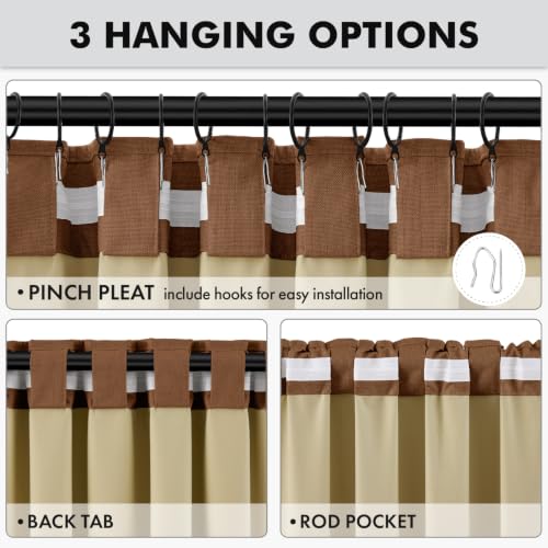 100% Blackout Linen Curtains for Bedroom 42 x 63 Inch Brown 2 Panels (Brown / 42"W x 63"L (Pack of 2))