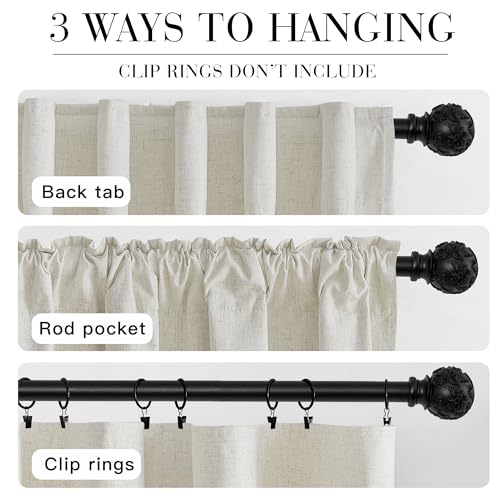Natural Linen Blended Curtains for Living Room (Cream Beige / 52"W x 63"L (Pack of 2))
