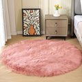 Pink Washable Fluffy Round Rugs for Bedroom Girls Shag Faux Sheepskin Fuzzy Fur Rugs for Living Room Circle Area Rug for Kids Round Rug 5ft (5' (Round) / Pink)