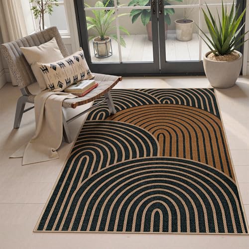 Modern Rainbow Easy Jute 3x5 Rug (3' x 5' (Rectangular) / Black/Multi-rainbow-2)