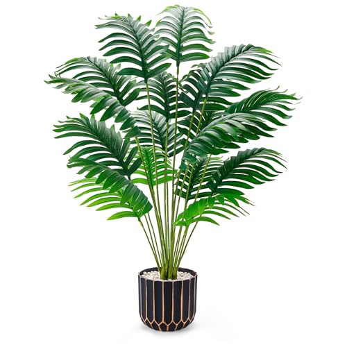 28" Fake Palm Tree in Black Gold Pot for Living Room Decor (28"-Palm)