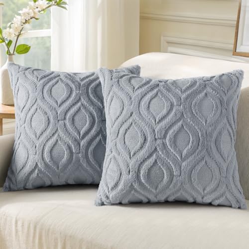 Faux Fur Plush Soft Blue Grey Throw Pillow Covers 24x24 Set of 2 (24" x 24" (Pack of 2) / Blue Grey)