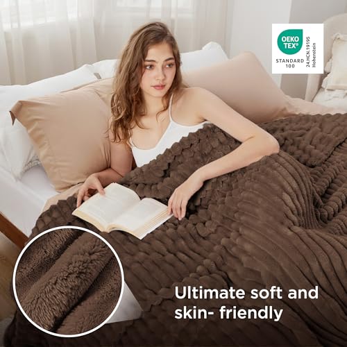 Soft Full Size Fleece Blankets for Bed Brown 84"x90" (Brown / Full)