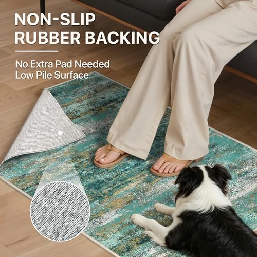 2x6 Runner Rug for Hallway (Turquoise / 2' x 6' (Rectangular))
