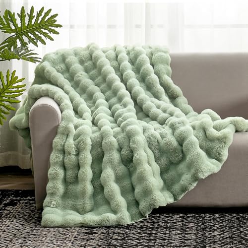 Faux Fur Throw Blanket for Couch (Sage Green / Twin(60" x 80"))