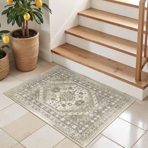 2x3 Entryway Rug Vintage Washable Rug Runner for Kitchen (Brown / 2' x 3' (Runner))