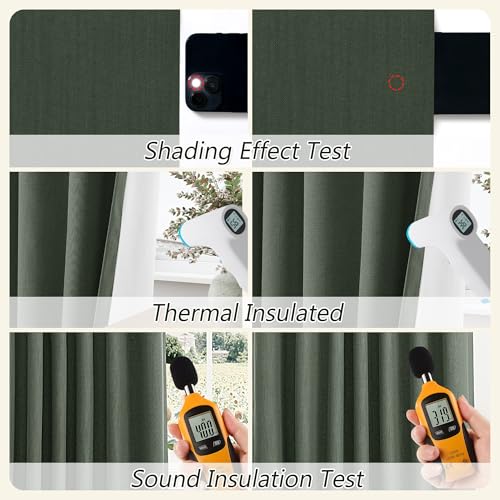 Olive Green 100% Blackout Curtains 96 Inch Length 2 Panels Set for Living Room Bedroom Back Tab Thermal Insulated Black Out Linen Drapes Room Darkening Window Curtains 96 Inches Long (Olive Green / 52"W x 96"L (Pack of 2))