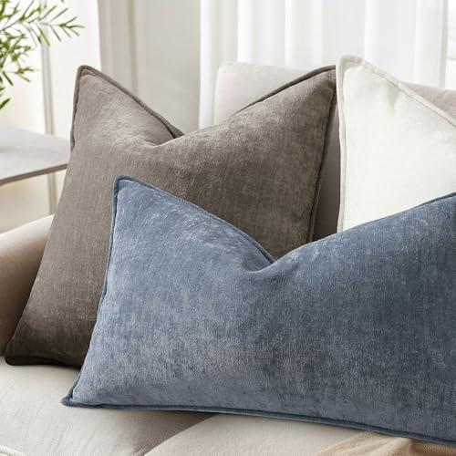 Chenille Dark Grey Velvet Throw Pillow Covers 16x16 Set of 2 (Dark Grey / 16" x 16" (Pack of 2))