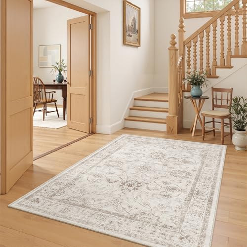 Washable Area Rug 4x6 for Living Room (Brown/Ivory / 4' x 6' (Rectangular))