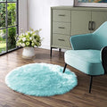 Light Blue Fur Round Rug 3ft Faux Sheepskin Circle Rug for Living Room Boho Rugs Bedroom Rugs Fluffy Rug for Teen Room Dorm Cute Room Décor (3' (Round) / Light Blue)
