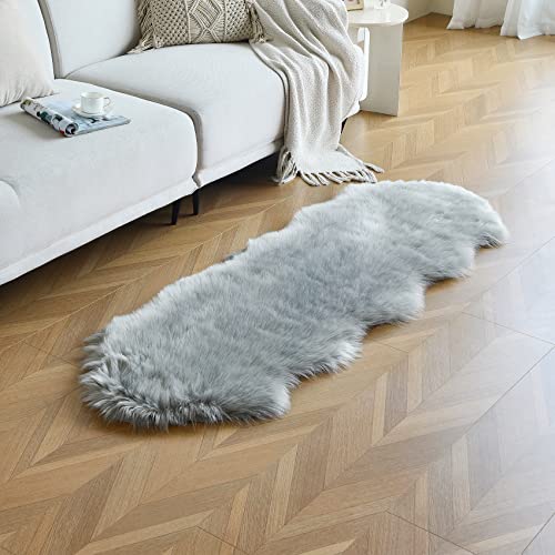 Grey Faux Sheepskin Runner Rugs 2x6 ft (Grey / 2' x 6' (Runner))